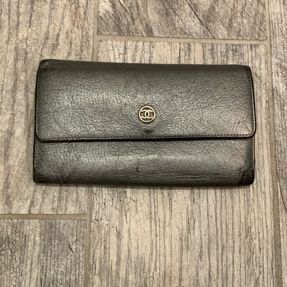 Chanel Metallic Goatskin Large Flap Wallet Silver